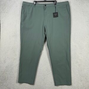01.Algo Men Performance Chino Golf Pants 42 Green Straight Flat Front Pocket NEW
